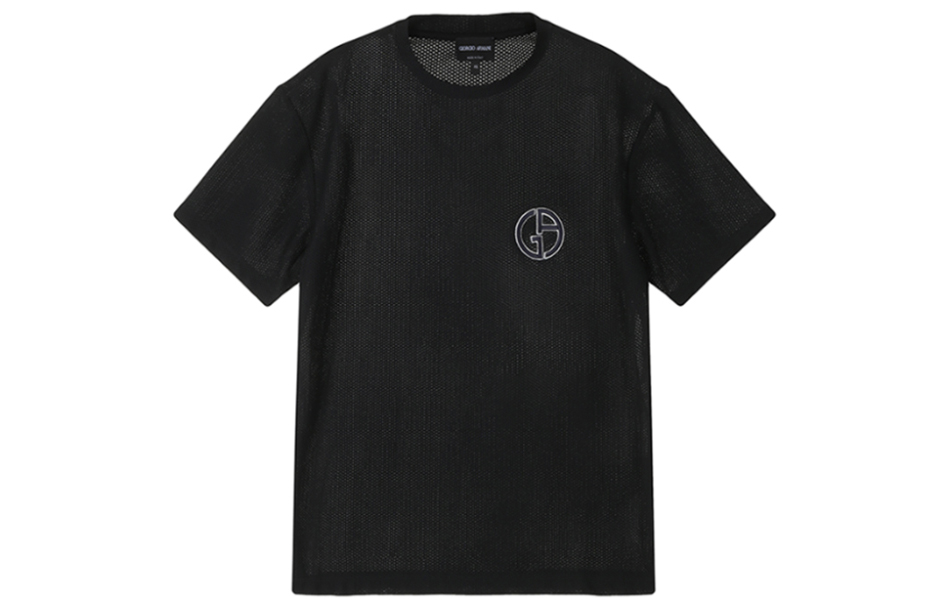 Order Giorgio Armani SS23 黑色網眼短袖T恤 刺繡Logo 3RSM90-SJFJZ-UC99