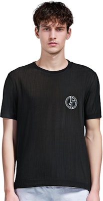 Giorgio Armani SS23 黑色網眼短袖T恤 刺繡Logo 3RSM90-SJFJZ-UC99 Shop Giorgio Armani SS23 黑色網眼短袖T恤 刺繡Logo 3RSM90-SJFJZ-UC99