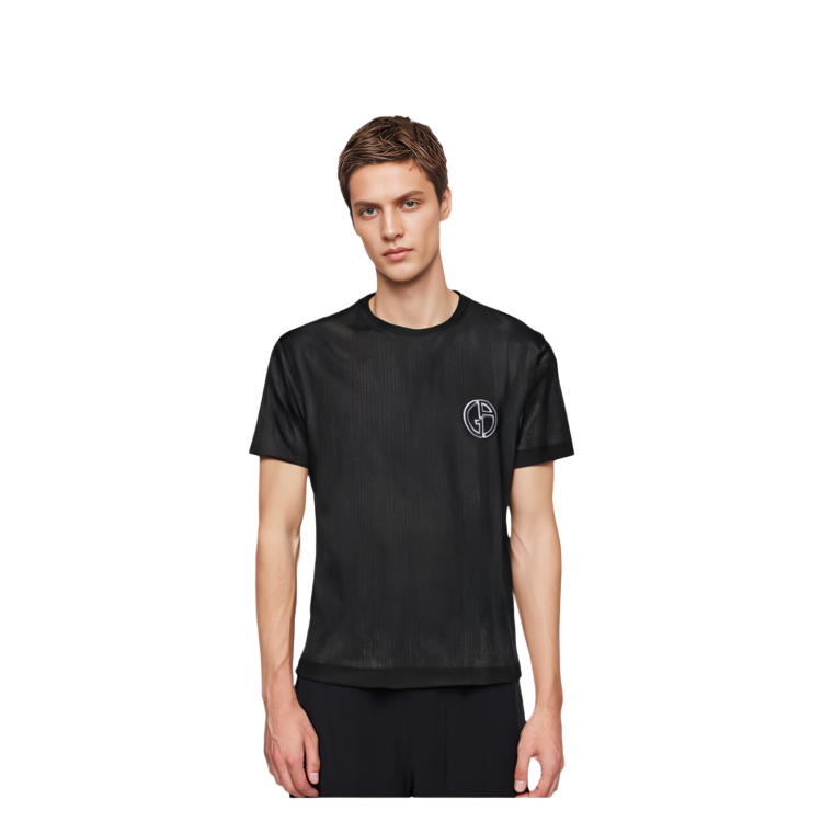 Purchase Giorgio Armani SS23 黑色網眼短袖T恤 刺繡Logo 3RSM90-SJFJZ-UC99