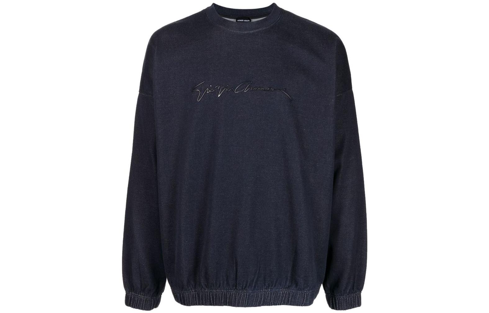 GIORGIO ARMANI SS23  Blue Crewneck Logo Pullover Sweatshirt 6LSM6HSD2VZUBUL