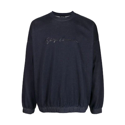 GIORGIO ARMANI SS23 Blue Crewneck Logo Pullover Sweatshirt 6LSM6HSD2VZUBUL