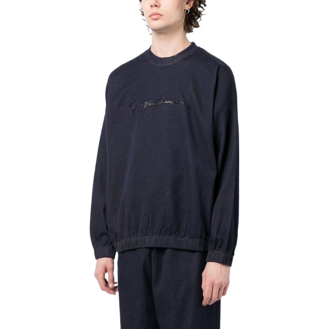 Purchase 乔治阿玛尼 SS23 蓝色圆领 Logo 套头卫衣 6LSM6HSD2VZUBUL