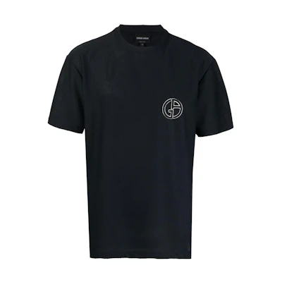 GIORGIO ARMANI SS23 Midnight Blue Logo Embroidered Mesh T-Shirt. 3RSM90-SJFJZ-UBUV