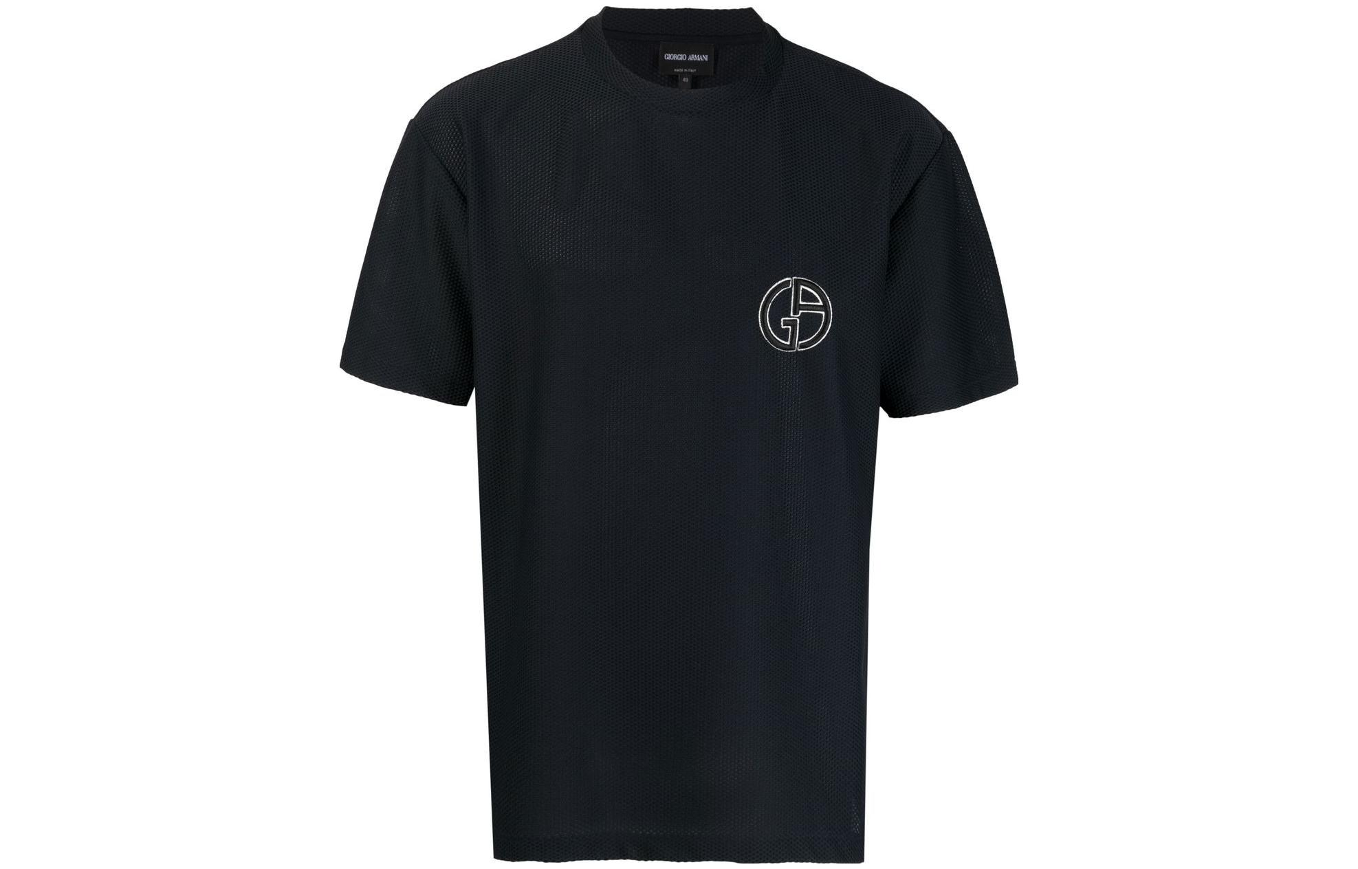 Order GIORGIO ARMANI SS23 Kaos Jaring Biru Tua Logo Bordir. 3RSM90-SJFJZ-UBUV