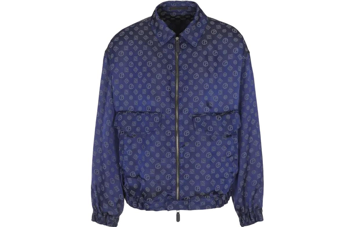 Giorgio Armani SS23 All-Over Logo Collared Jacket Navy Blue 3SGOB09M-T042U-FBW6