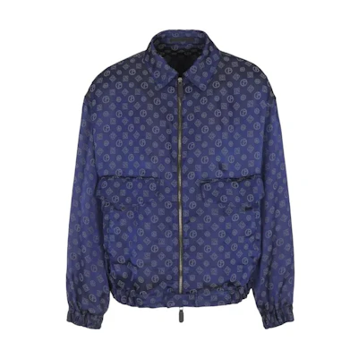 Giorgio Armani SS23 All-Over Logo Collared Jacket Navy Blue 3SGOB09M-T042U-FBW6