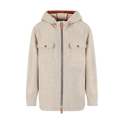 Giorgio Armani SS23 Beige Solid Color Hoodie Jacket with Chest Pocket 3SGCC04PT-02021-U6AU