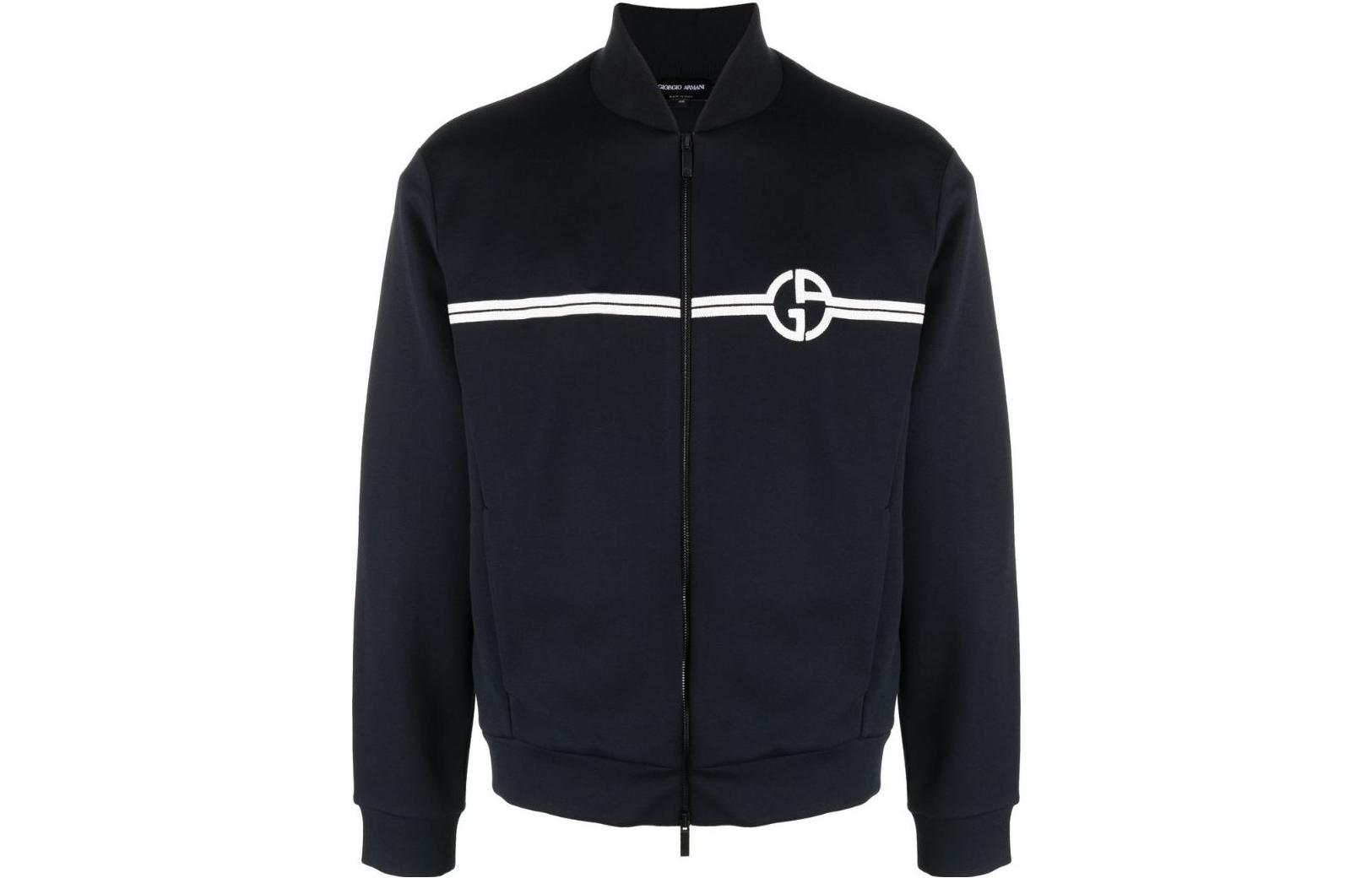 Giorgio Armani SS23 Black Embroidered Logo Zip-Up Sweatshirt 3RSB70-SJPHZ-FBWZ