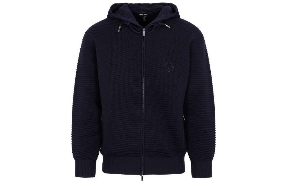 Giorgio Armani SS23 Black Solid Drawstring Hooded Knit Jacket 3RSBA1-SMA3Z-UBWF