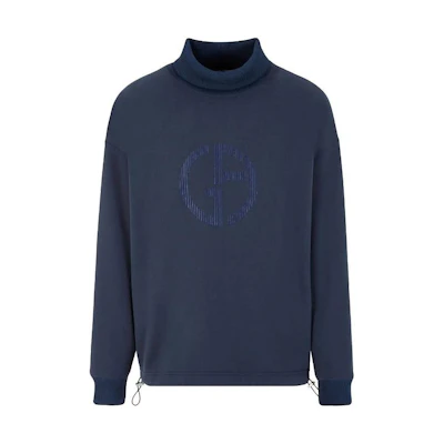 Giorgio Armani SS23 Blue Turtleneck Embroidered Sweatshirt 3RSM52SJDSZUBQ3