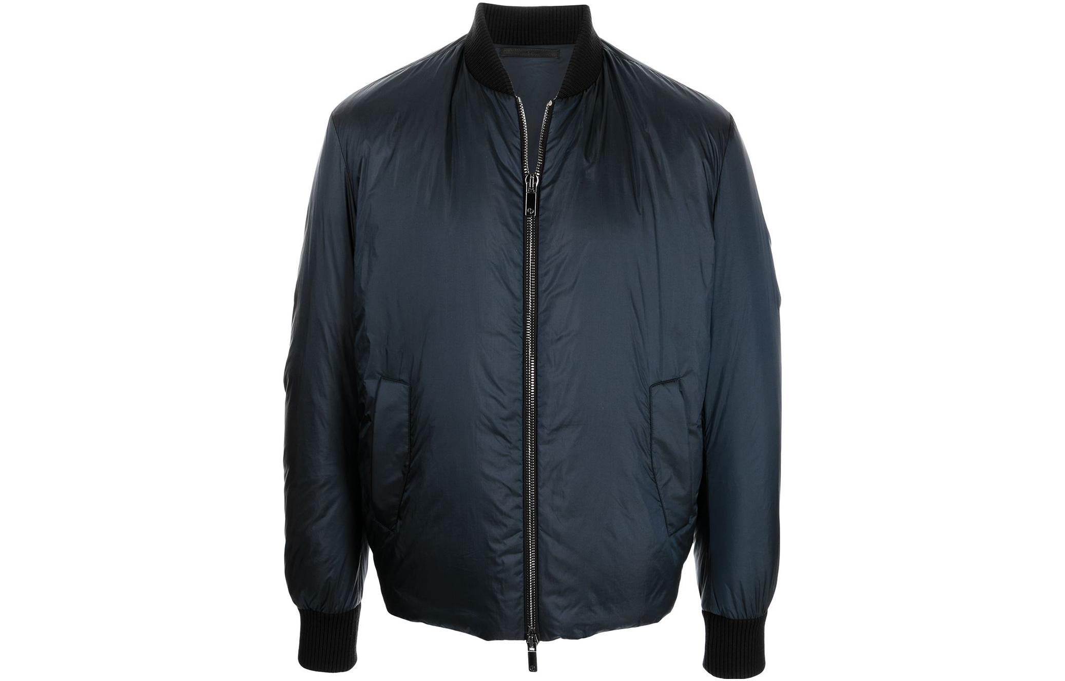 Giorgio Armani SS23 Logo Embroidered Bomber Jacket Blue Long Sleeve 1WGOB05B-T0189-UBWF