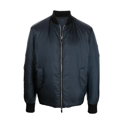 Giorgio Armani SS23 Logo Embroidered Bomber Jacket Blue Long Sleeve 1WGOB05B-T0189-UBWF