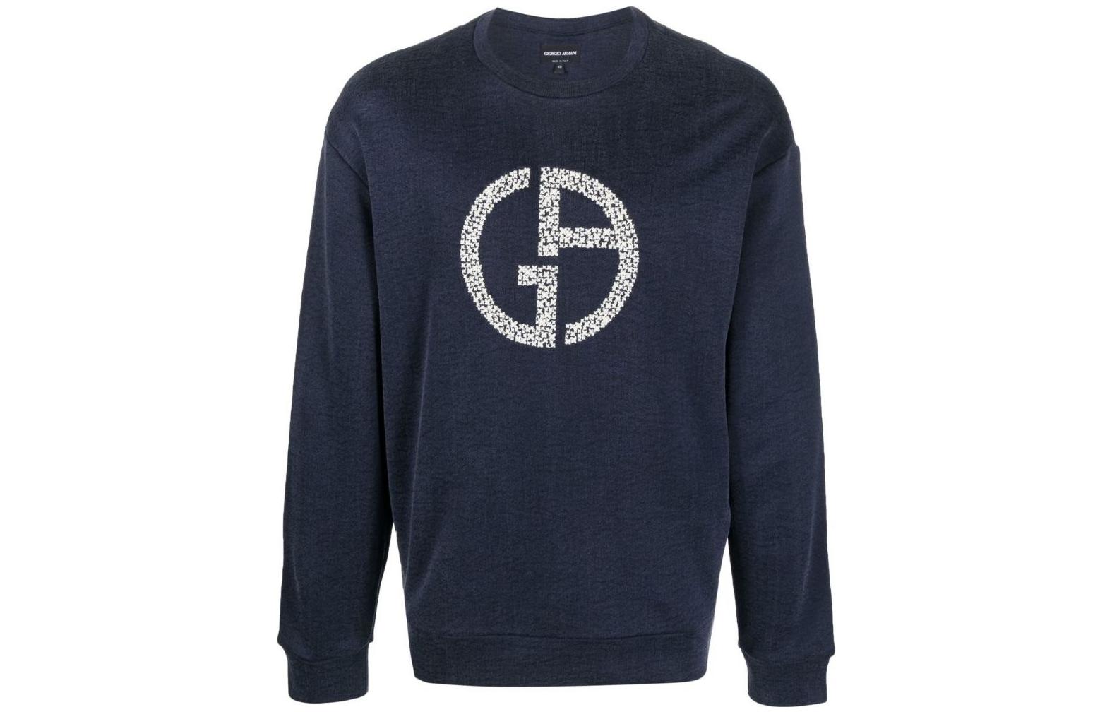 Giorgio Armani SS23 Navy Logo Print Crewneck Loose Fit Sweatshirt 3RSM75-SJMBZ-UBRE