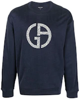 Giorgio Armani SS23 Navy Logo Print Crewneck Loose Fit Sweatshirt 3RSM75-SJMBZ-UBRE Giorgio Armani SS23 Navy Logo Print Crewneck Loose Fit Sweatshirt 3RSM75-SJMBZ-UBRE