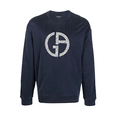 Giorgio Armani SS23 Navy Logo Print Crewneck Loose Fit Sweatshirt 3RSM75-SJMBZ-UBRE