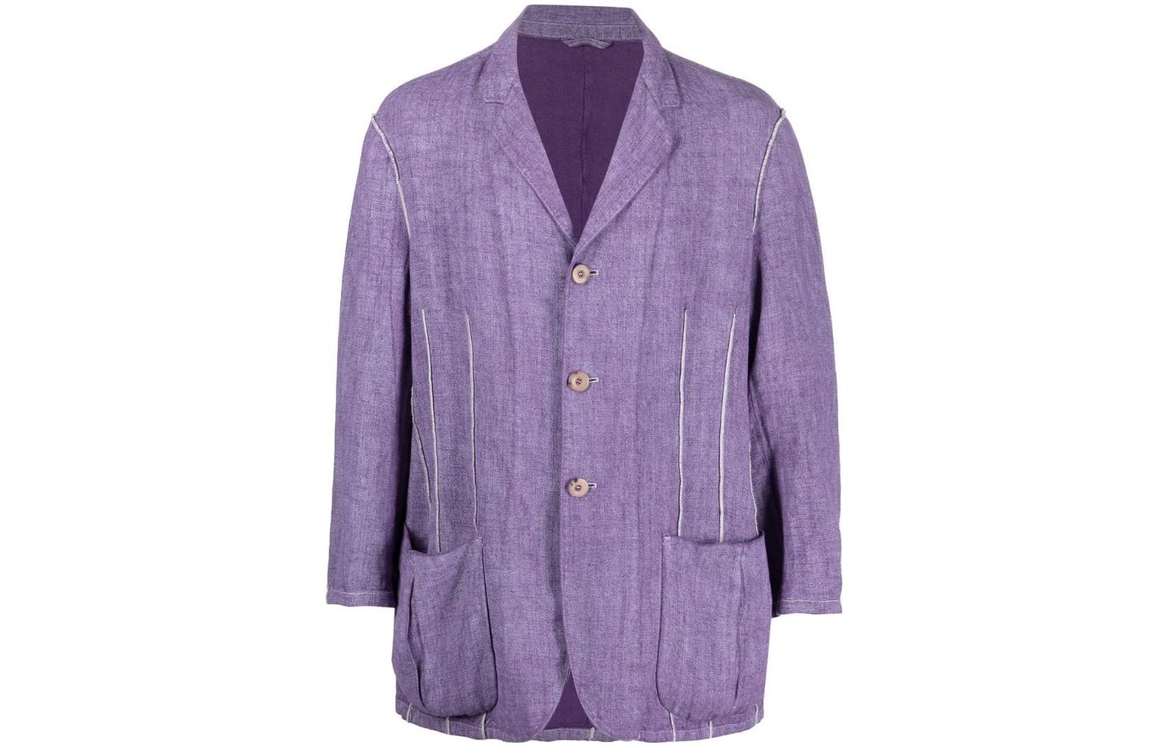 Giorgio Armani SS23 Purple Solid V-Neck Single-Breasted Jacket GAR380FFPURPLE