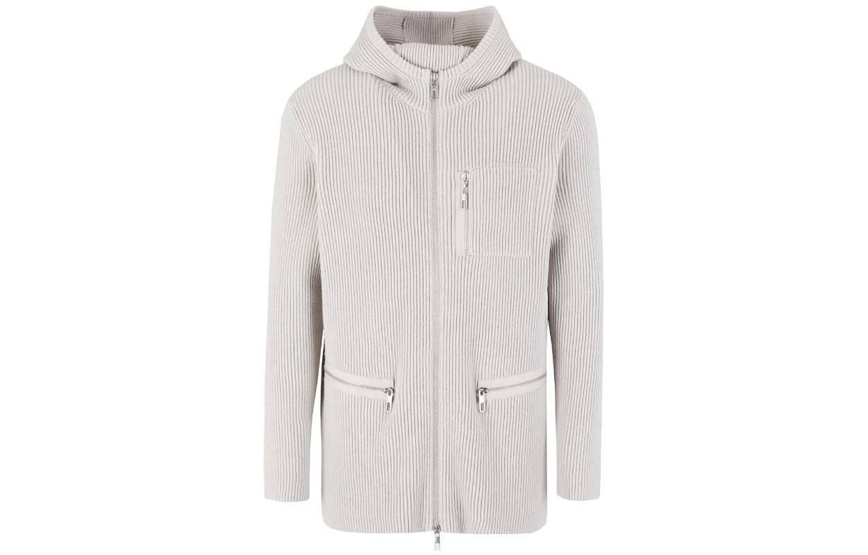 Giorgio Armani SS23 Ribbed Knit Hooded Jacket White 3RSG03-SM11Z-U88Y