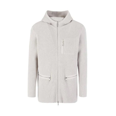 Giorgio Armani SS23 Ribbed Knit Hooded Jacket White 3RSG03-SM11Z-U88Y
