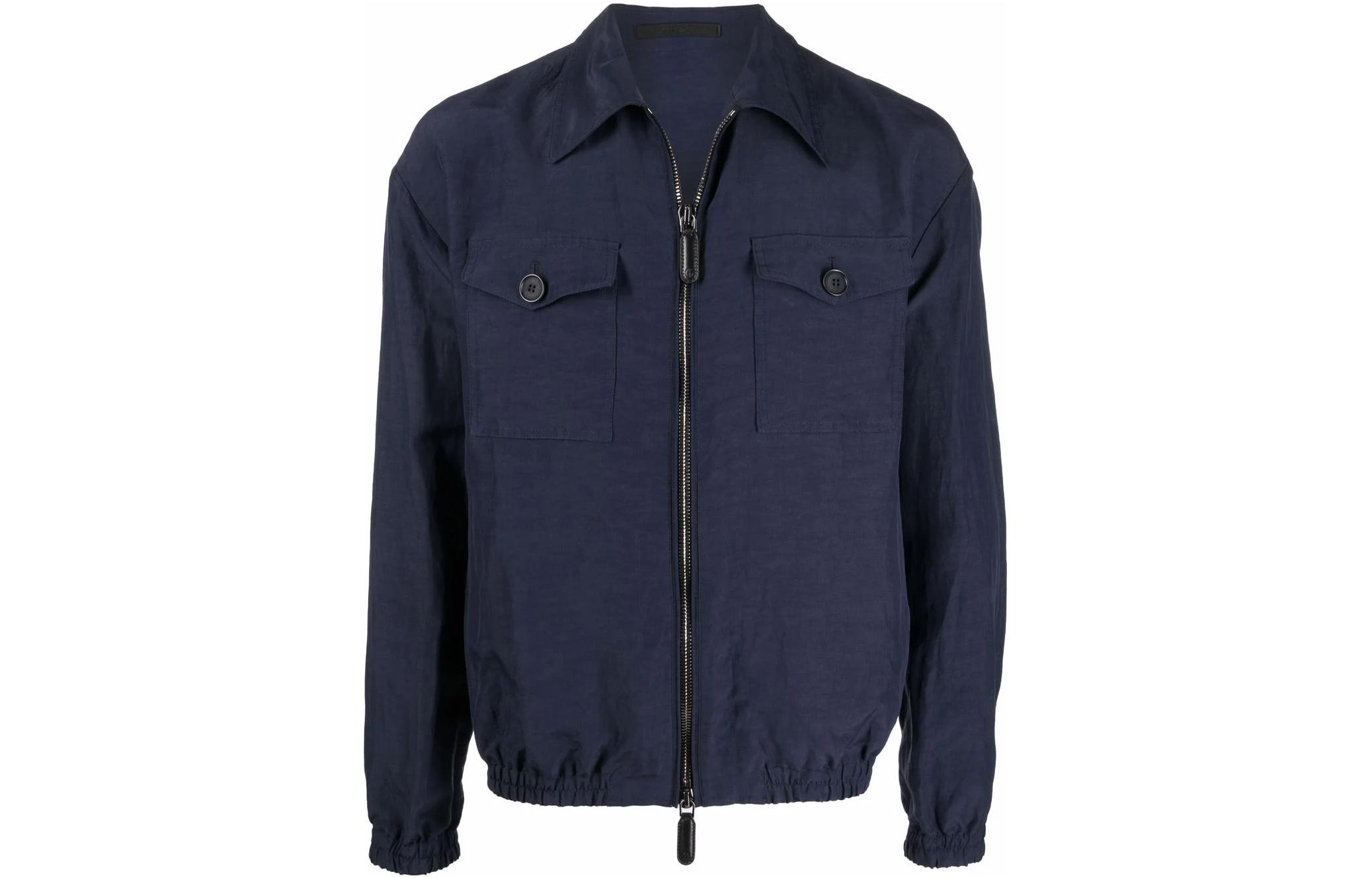 Giorgio Armani SS23 Solid Color Long-Sleeve Bomber Jacket - Blue 2SGOB077-T00RJ-UBRY