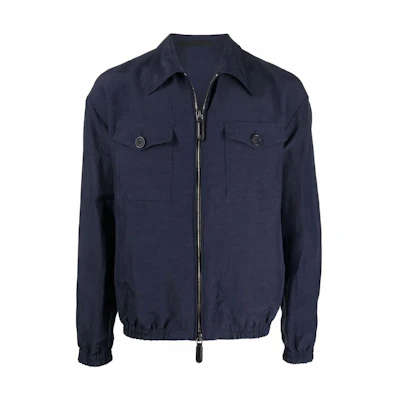 Giorgio Armani SS23 Solid Color Long-Sleeve Bomber Jacket - Blue 2SGOB077-T00RJ-UBRY