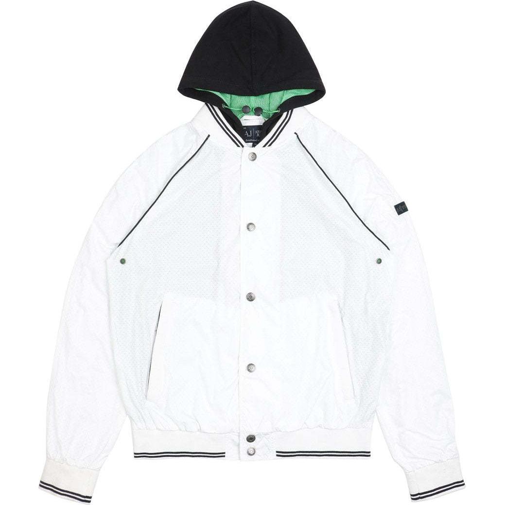 Giorgio Armani SS23 Striped Button-Up Hooded Jacket Men’s White Long Sleeve A6B57UC-10