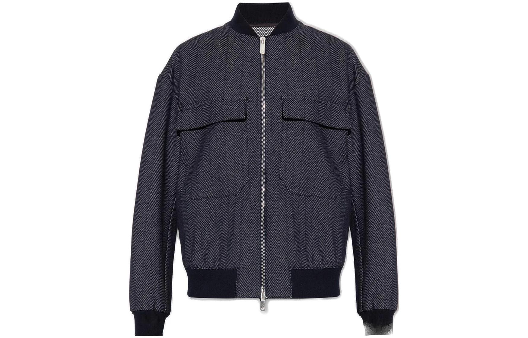 Giorgio Armani SS23 Striped Jacquard Zip Jacket Gray Blue 3RSB6K-SD3IZ-PZC5