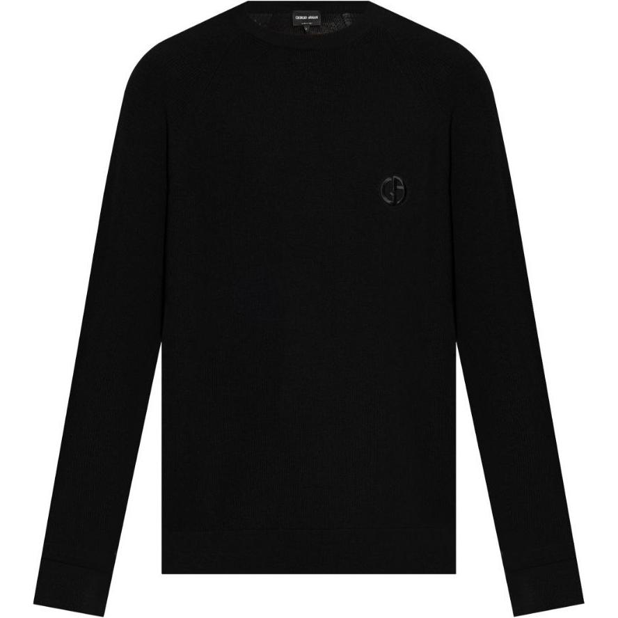 Giorgio Armani SS24  Black Crewneck Sweater with Embroidered Logo. GM0002-78AF1-2315