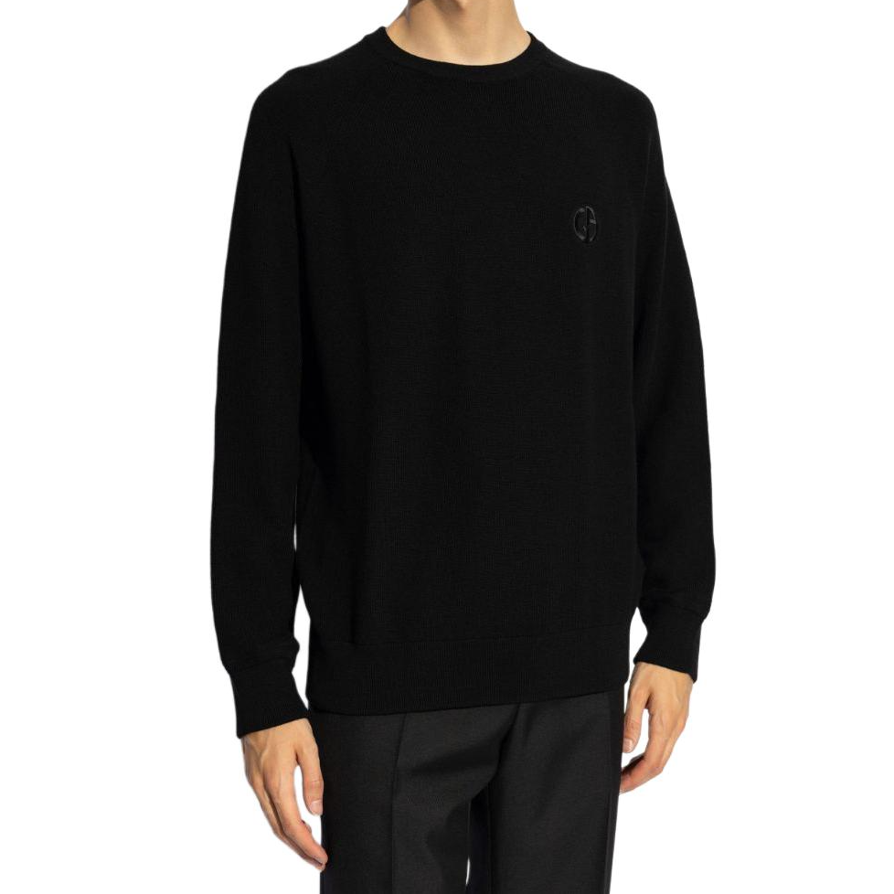 Lookbook ジョルジオ アルマーニ SS24 刺繍ロゴ入り ブラック クルーネック セーター GM0002-78AF1-2315