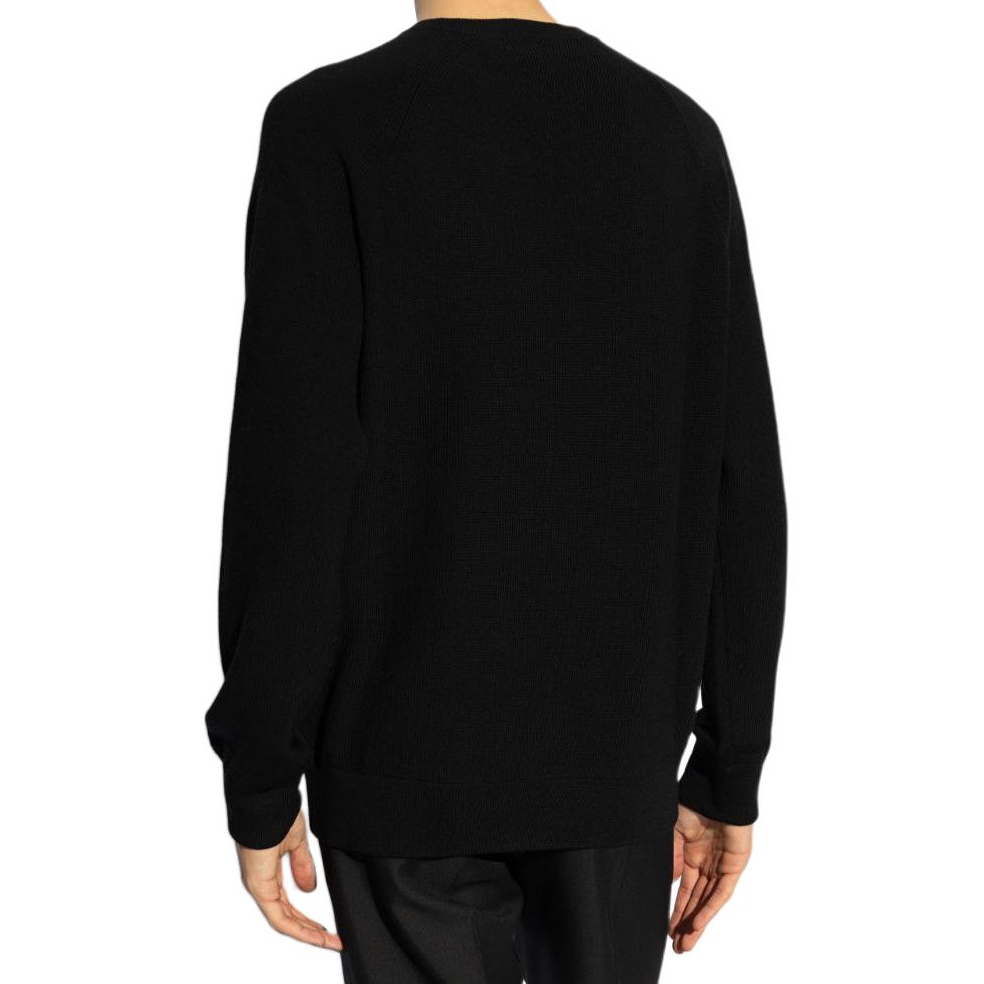 Shop ジョルジオ アルマーニ SS24 刺繍ロゴ入り ブラック クルーネック セーター GM0002-78AF1-2315