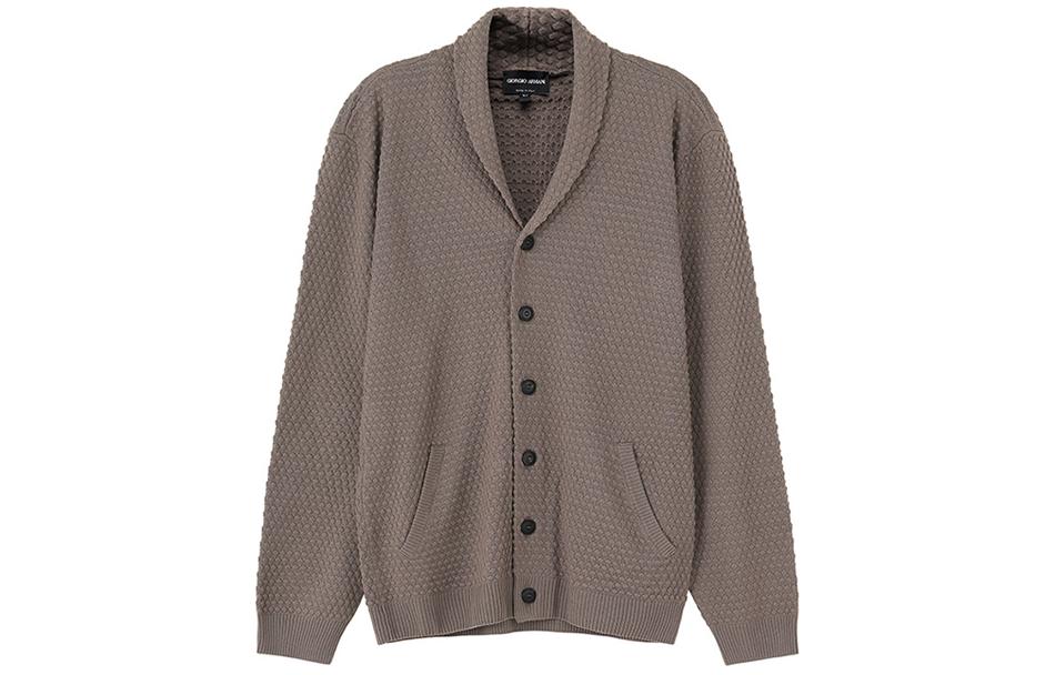 Giorgio Armani SS24  Brown Solid Shawl Collar Knit Cardigan. 6RSE04-SM22Z-U6EQ