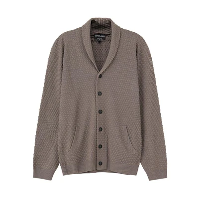 Giorgio Armani SS24 Brown Solid Shawl Collar Knit Cardigan. 6RSE04-SM22Z-U6EQ