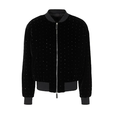 Giorgio Armani SS24 Black Rhinestone Zip-Up Long-Sleeve Jacket 3WGOB0B4-T04MS-1PZ01