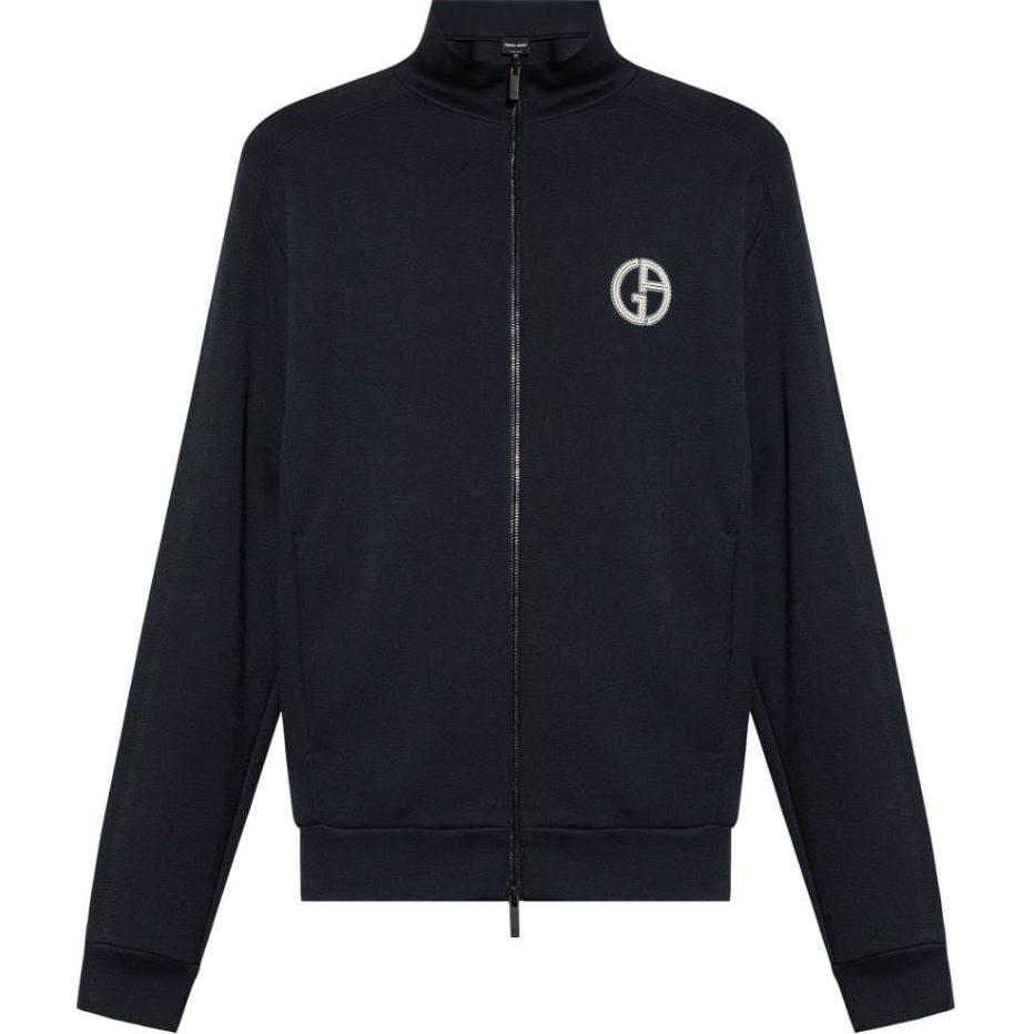 Giorgio Armani SS24 Navy Blue Embroidered Logo High Collar Zip Jacket Mens GM000230-TE10668-SEAMILITARYBLUE