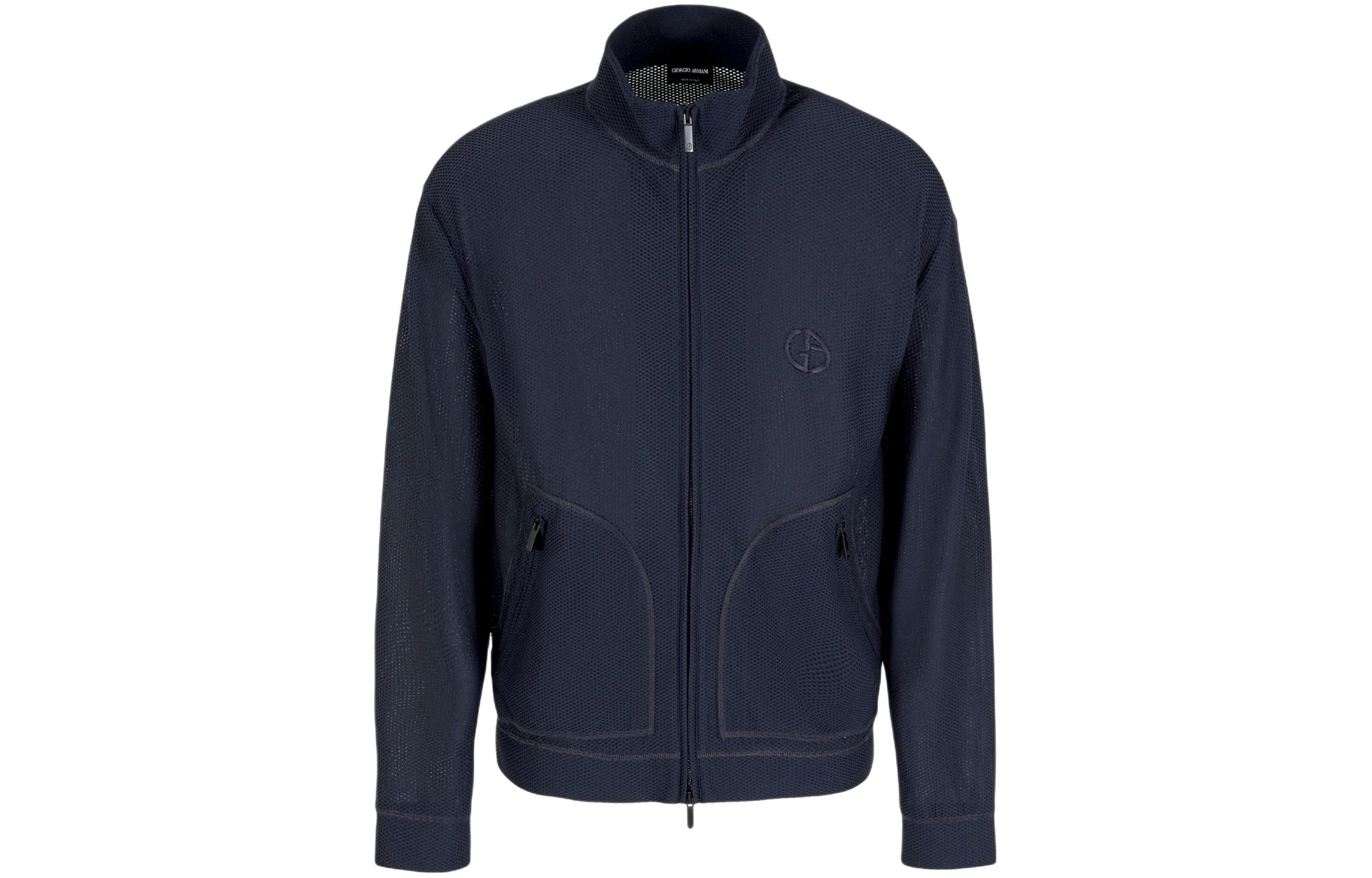 Giorgio Armani SS24 Navy Blue Embroidered Logo Zip-Up Jacket 3DSB72-SJFJZ-UBUV