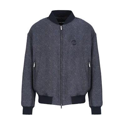 Giorgio Armani SS24 Solid Logo Embroidered Zip Bomber Jacket - Charcoal Grey GM000302-AF12013-OB009