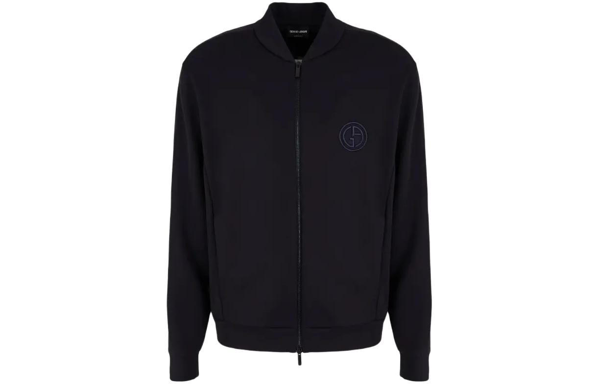Giorgio Armani SS24 Solid Logo Zip Baseball Collar Jacket Navy Blue Coat 3DSB70-SJPHZ-UBWZ