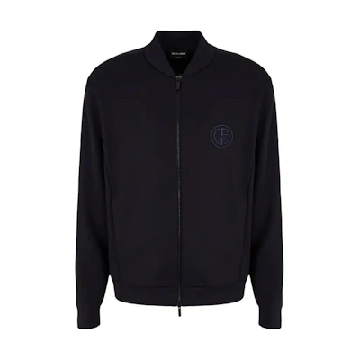 Giorgio Armani SS24 Solid Logo Zip Baseball Collar Jacket Navy Blue Coat 3DSB70-SJPHZ-UBWZ