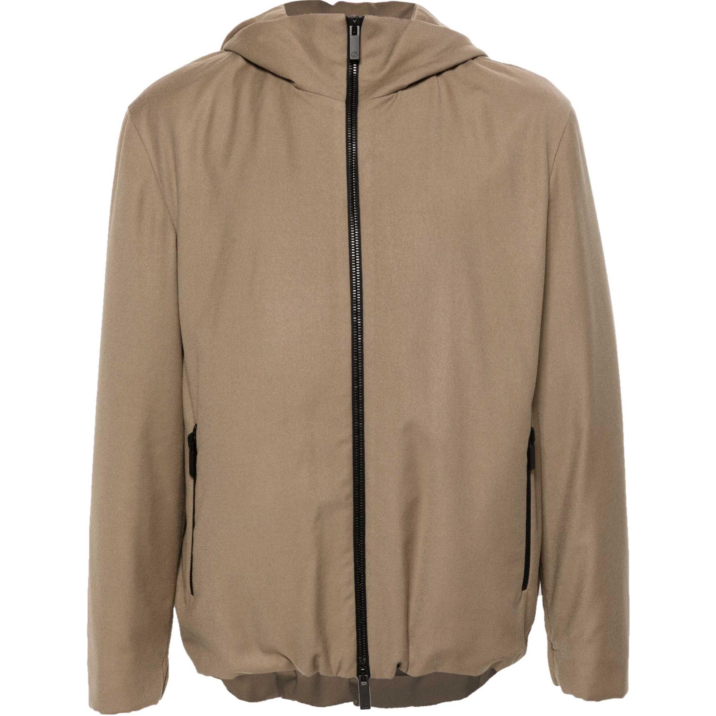 Giorgio Armani SS24 Solid Zip-Up High Neck Hooded Jacket Taupe GM0001-94TE1-0090