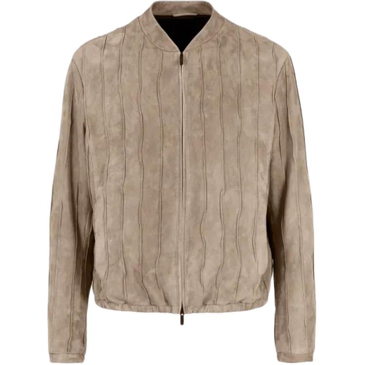 Giorgio Armani Suede Pleated Zip Jacket Light Brown GM000063AF100851U-6107