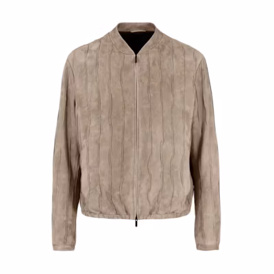 Giorgio Armani Suede Pleated Zip Jacket Light Brown GM000063AF100851U-6107