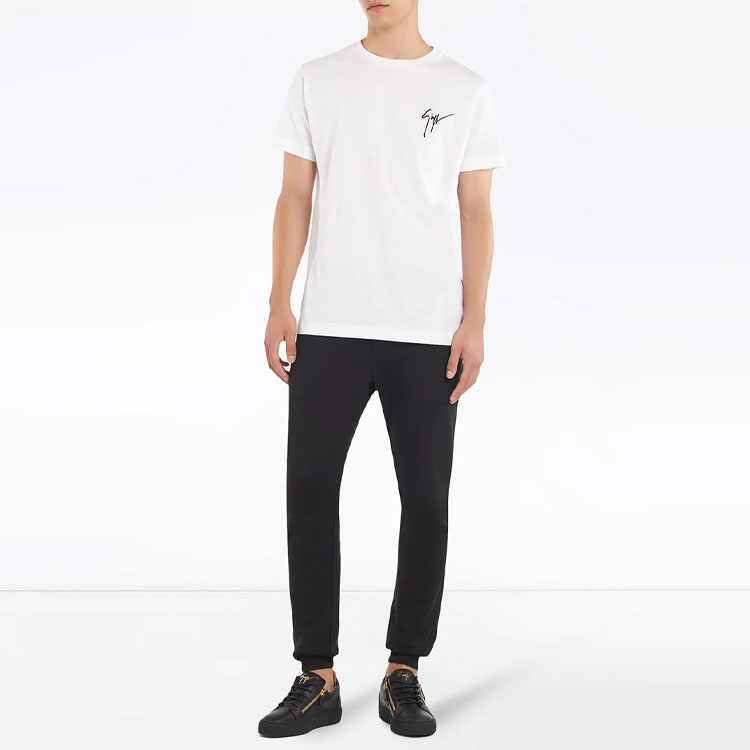 Lookbook Giuseppe Zanotti Camiseta Blanca de Manga Corta con Logo Bordado IRU0007002