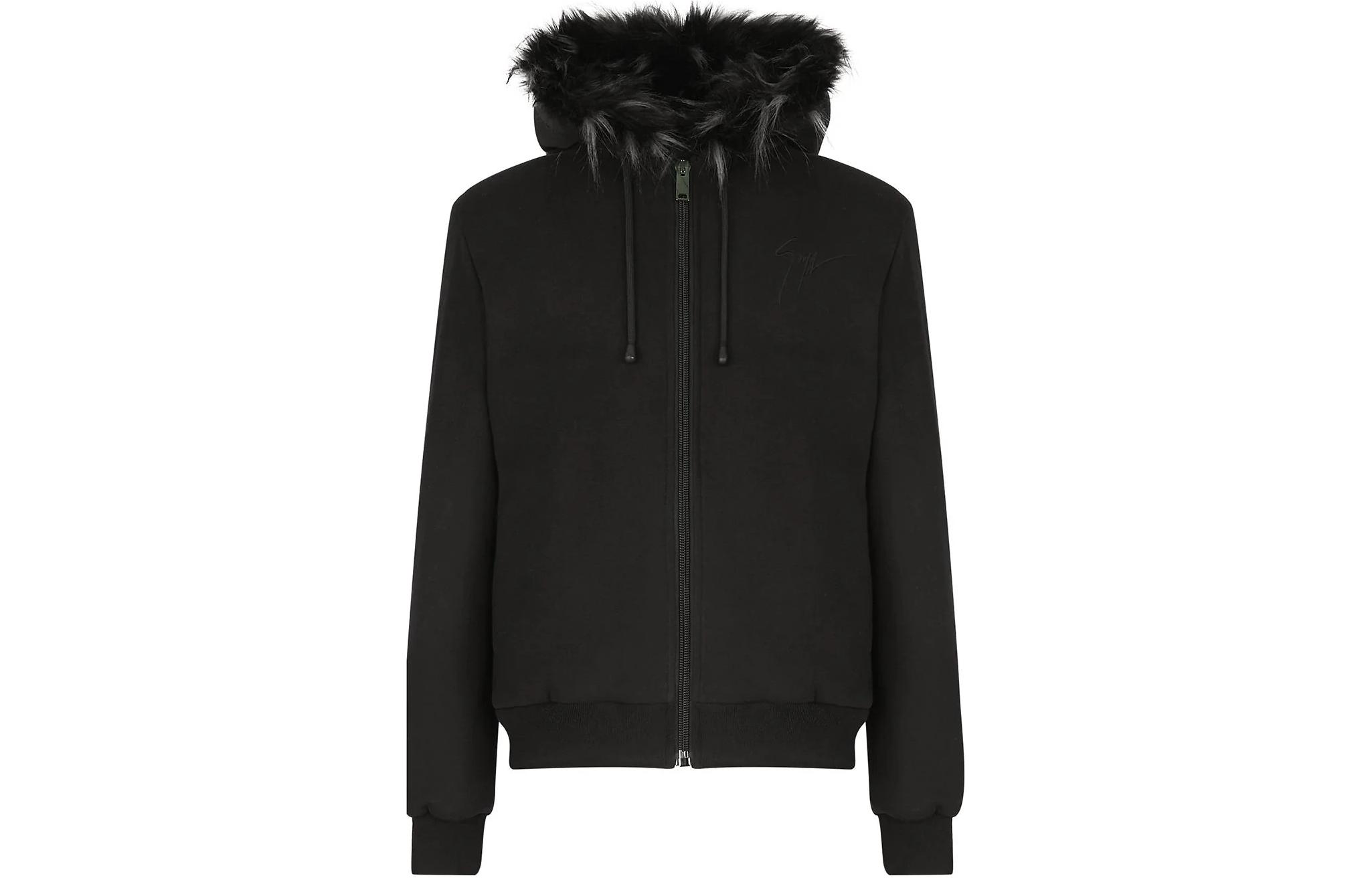 Giuseppe Zanotti Black Embroidered Logo Hoodie Jacket for Men IRU1001002