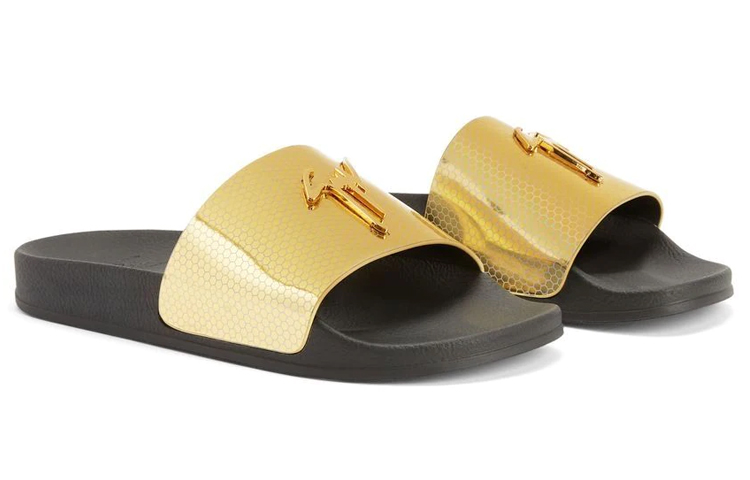 Order giuseppe zanotti/GZ Brett 層壓合成 圖案印花 時尚拖鞋 男款 金色
