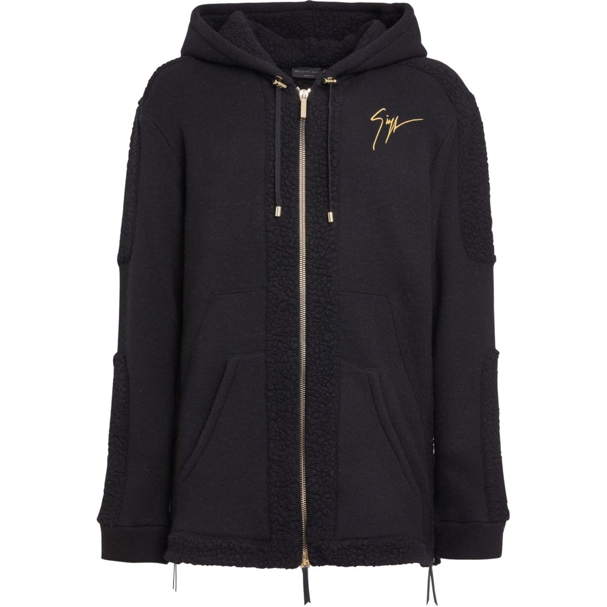 Giuseppe Zanotti FW22 Black Logo Embroidered Zip Hoodie Jacket for Men IRU2005001