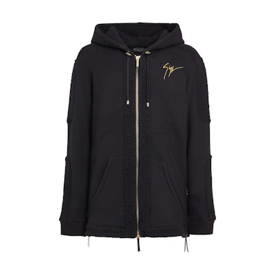 Giuseppe Zanotti FW22 Black Logo Embroidered Zip Hoodie Jacket for Men IRU2005001