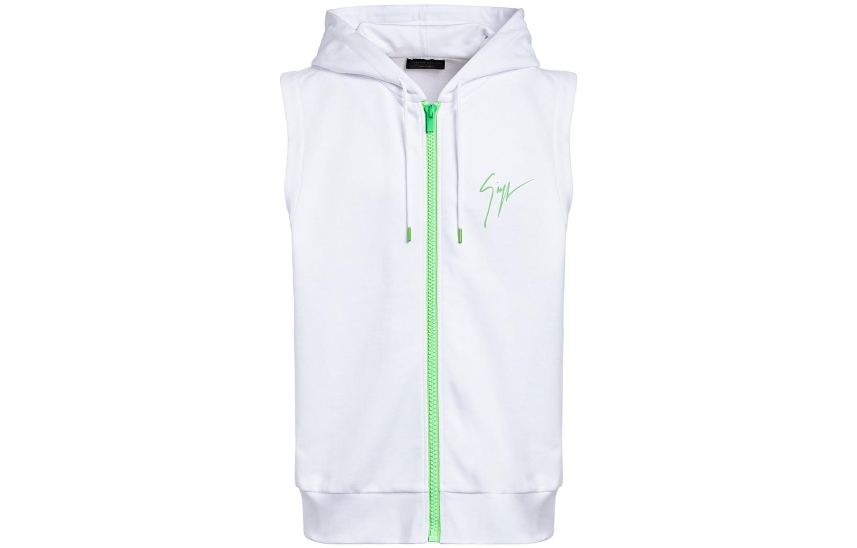 Giuseppe Zanotti FW23 Colorblock Logo Print Sleeveless Hoodie White Men ERU3017001