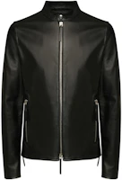Giuseppe Zanotti GZ Black Leather Jacket with Zipper and Round Collar ERU8016K01BLACK Giuseppe Zanotti GZ Black Leather Jacket with Zipper and Round Collar ERU8016K01BLACK