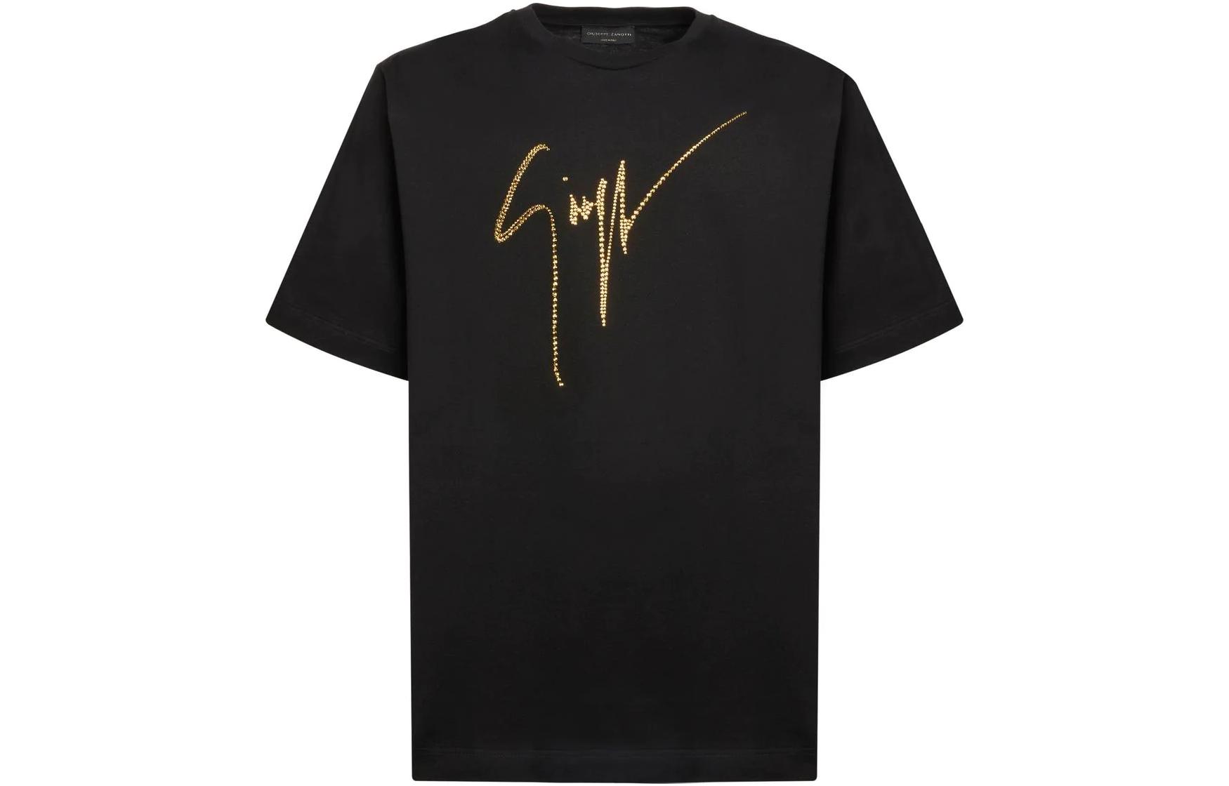 Order ジュゼッペザノッティ GZ FW22 ロゴ ラインストーン 半袖 Tシャツ メンズ ブラック ゴールド IRU2003001