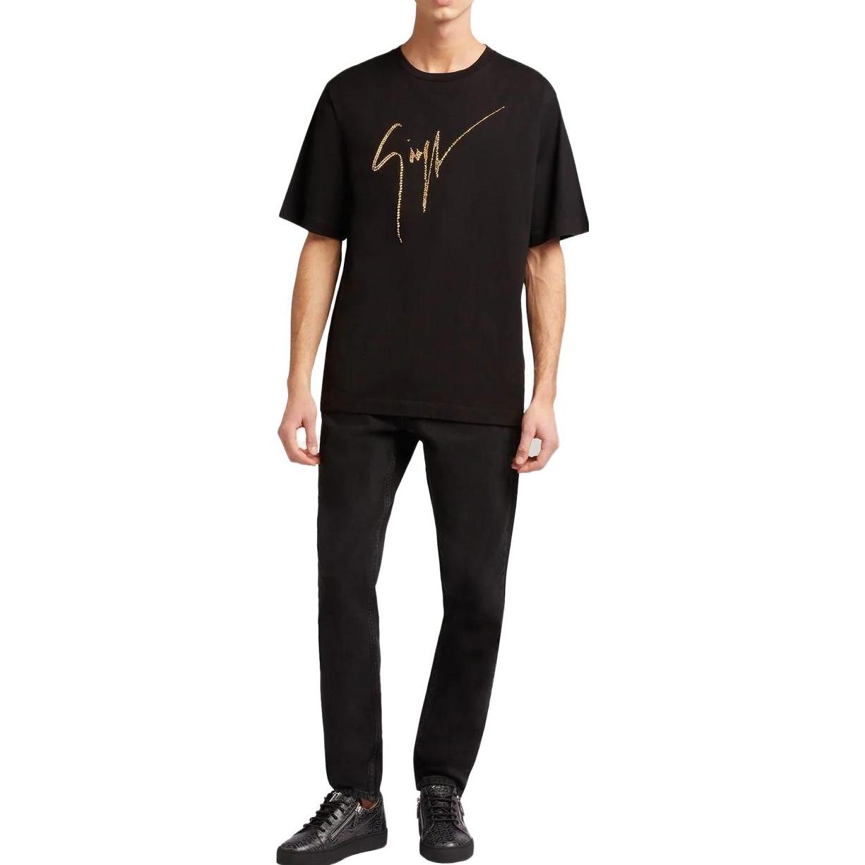 Purchase ジュゼッペザノッティ GZ FW22 ロゴ ラインストーン 半袖 Tシャツ メンズ ブラック ゴールド IRU2003001
