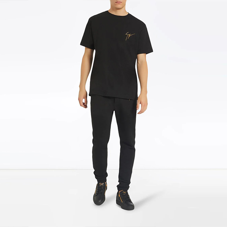 Lookbook ジュゼッペザノッティ メンズ GZロゴ刺繍入りブラッククルーネックTシャツ. IRU0007001